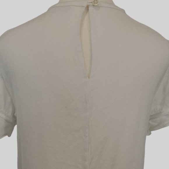 Kate Spade Viscose Crepe Short Sleeve Ruffled Crew Neck Blouse in White - Sz S - Picture 5 of 8